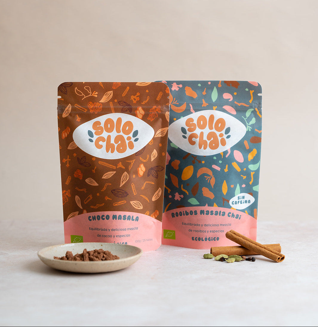PACK X2 SIN CAFEÍNA ECOLÓGICO 100G - ROOIBOS MASALA + CHOCO MASALA | 50 TAZAS